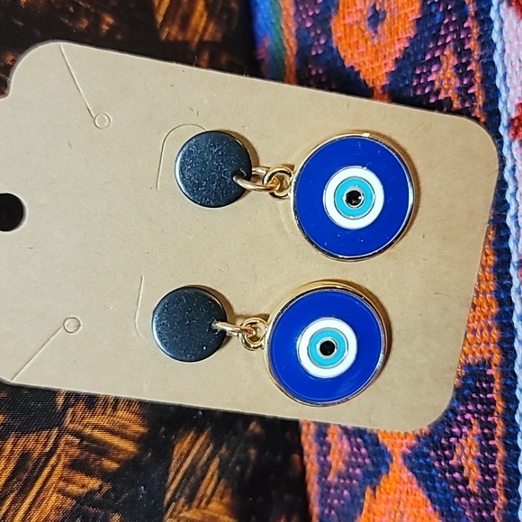 Enamel Evil Eye Earrings - Picture 2 of 2